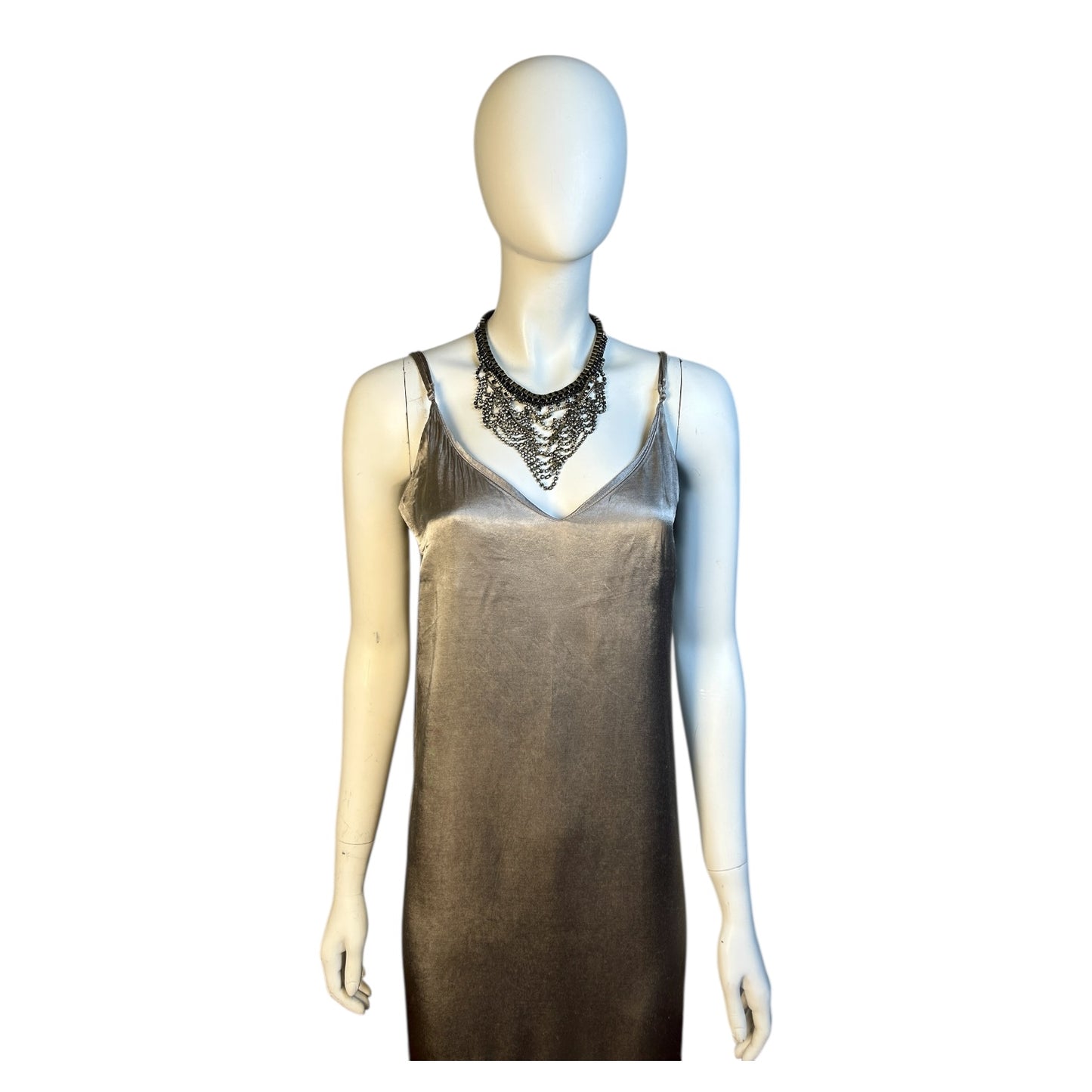 Vestido Lencero Satinado en Tono Champaña