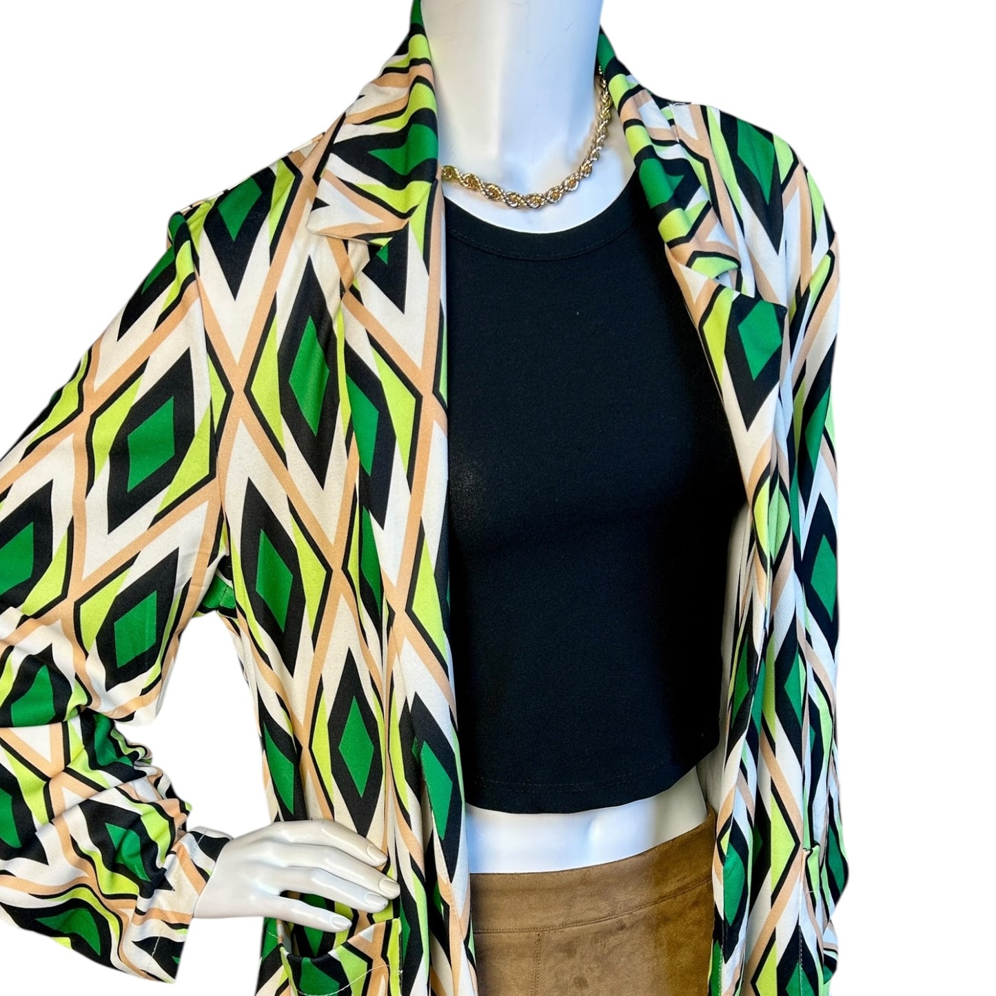 Blazer Estampado Geométrico Verde - Luna Indomita