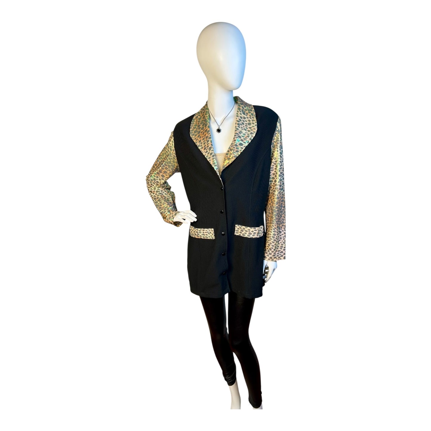 Blazer Negro con Detalles Animal Print Metalizado - Luna Indomita