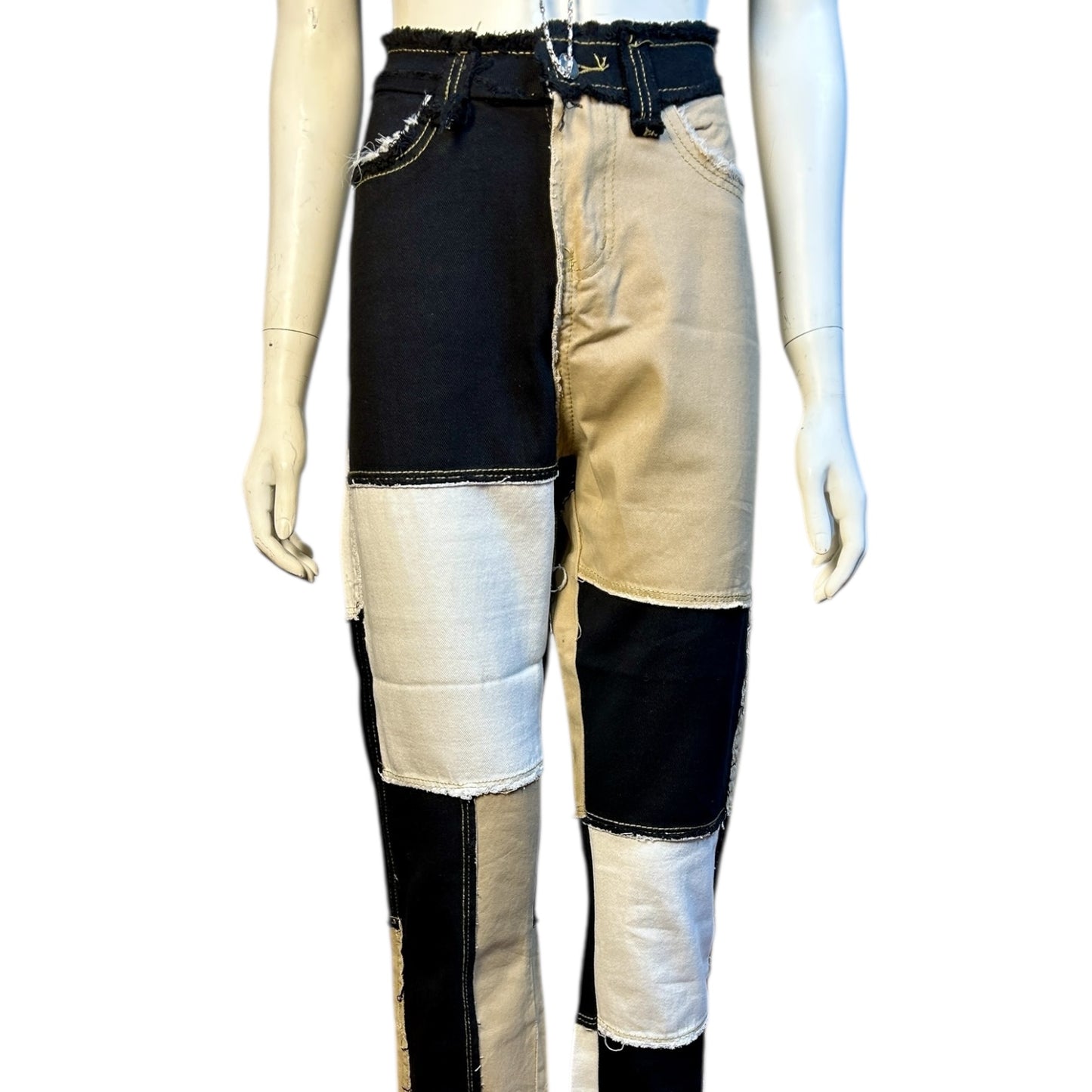 Pantalón Patchwork Bicolor en Denim Contraste