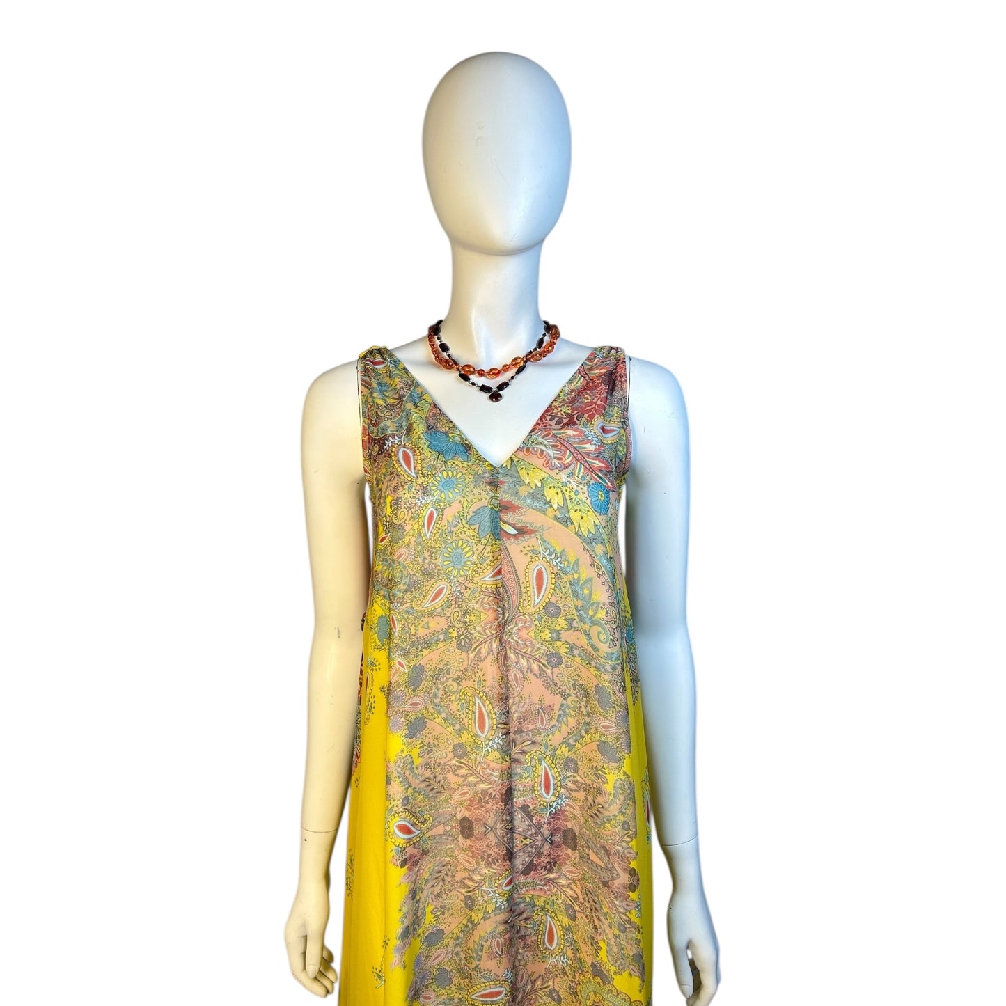 Vestido Largo Estilo Étnico en Amarillo con Estampado Floral – ZARA