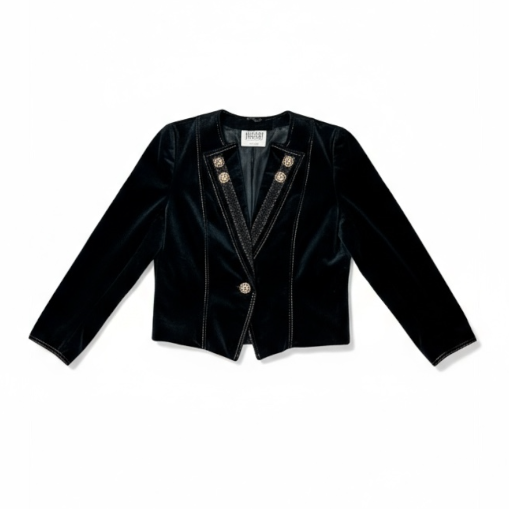 Blazer Corto de Terciopelo Negro con Botones Dorados --> FALTA TALLA#### - Luna Indomita