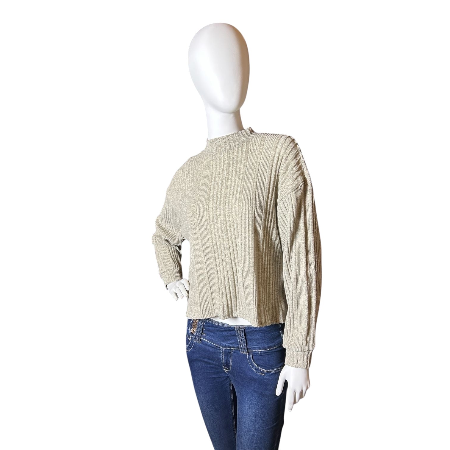 Polera Beige de Punto Acanalado Cropped - Luna Indomita