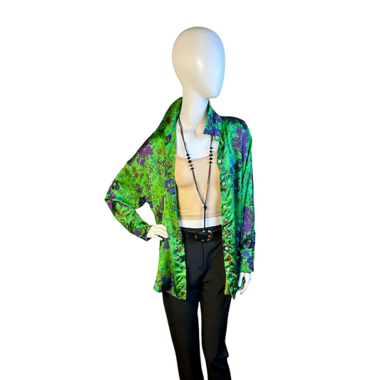 Blusa Satinada Estampado Floral Verde – ZARA - Luna Indomita