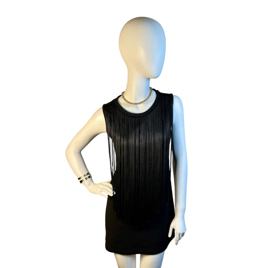 Vestido Negro con Flecos Largos Frontales - Luna Indomita