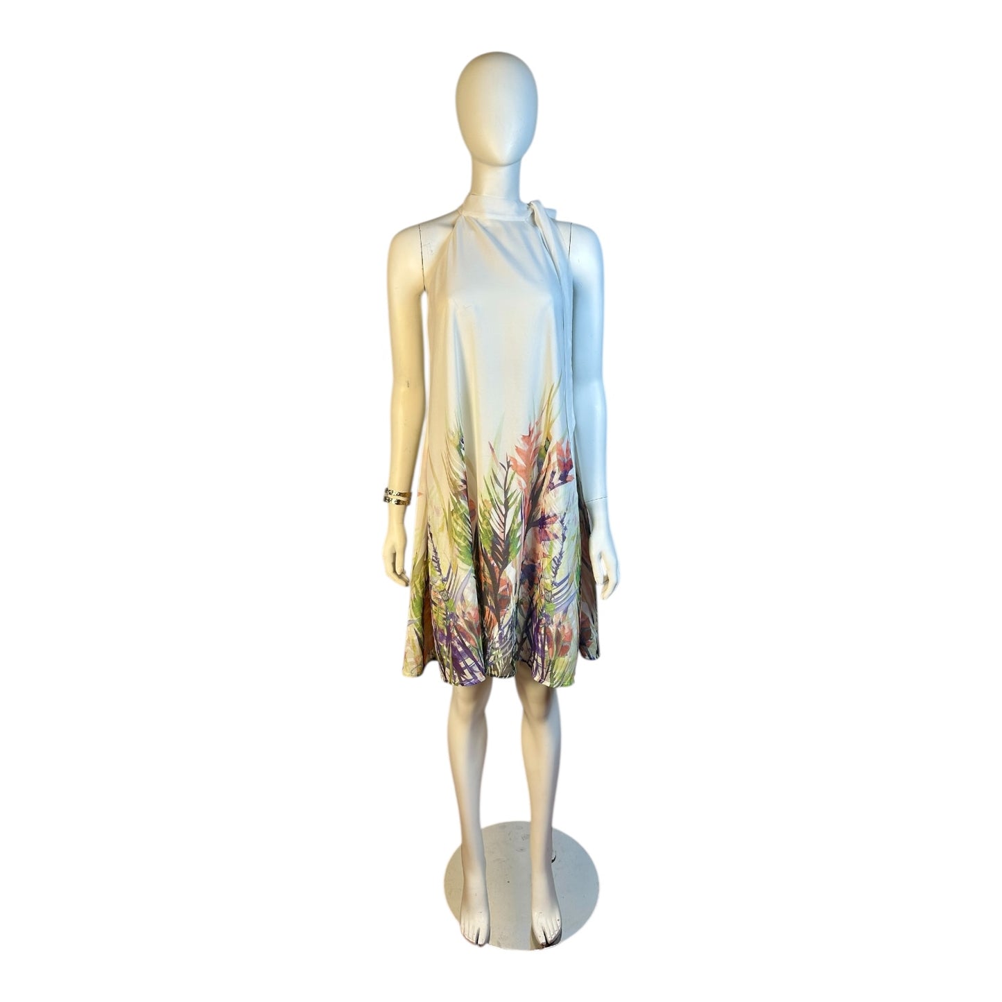 Vestido Corto con Estampado Botánico y Cuello Halter