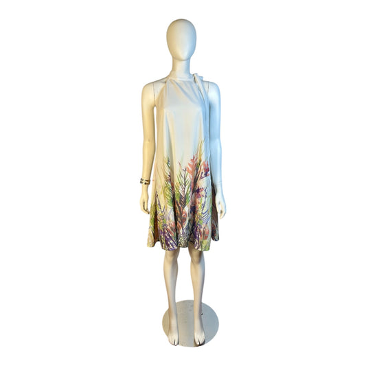 Vestido Corto con Estampado Botánico y Cuello Halter