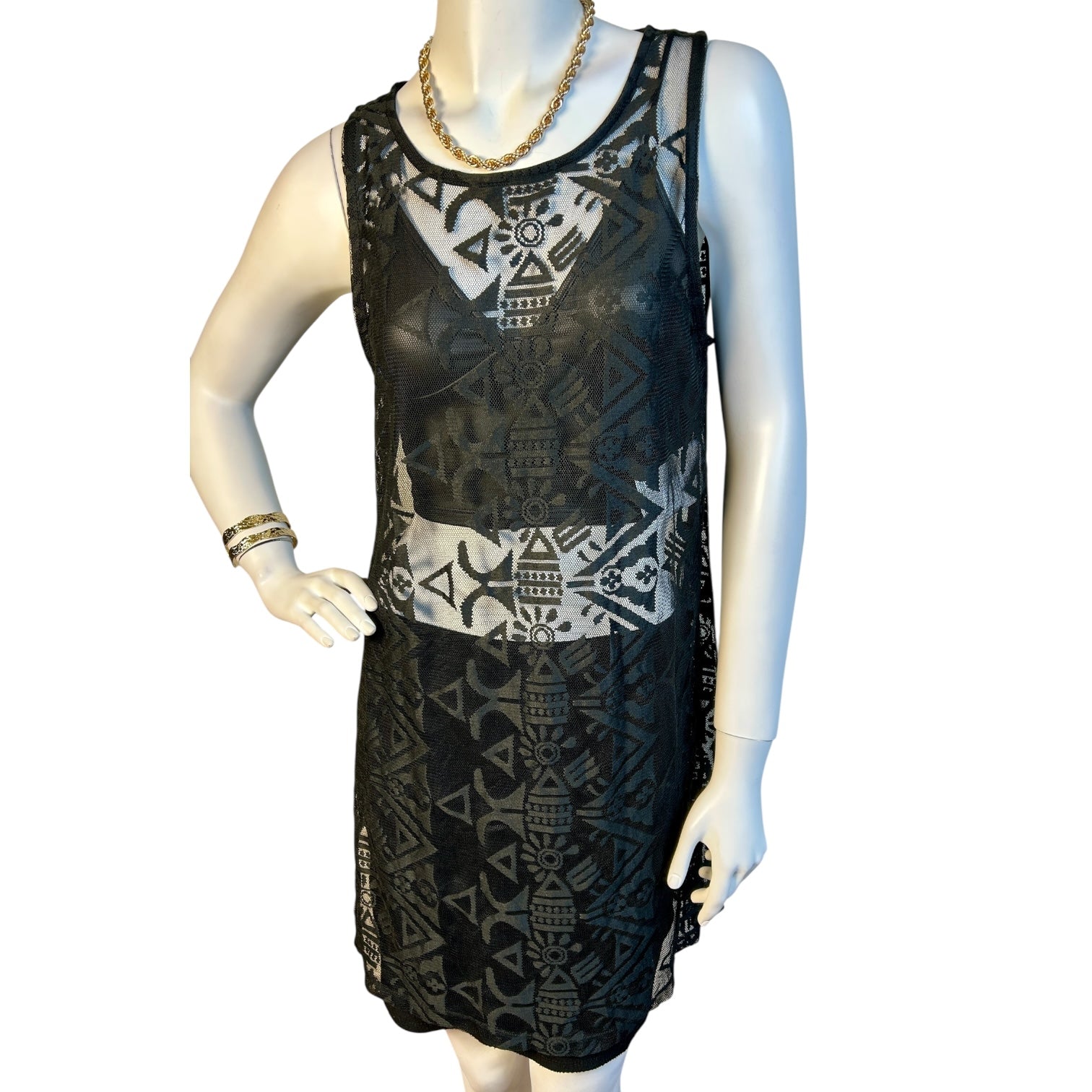 Vestido Sin Mangas de Encaje Tribal Negro - Luna Indomita