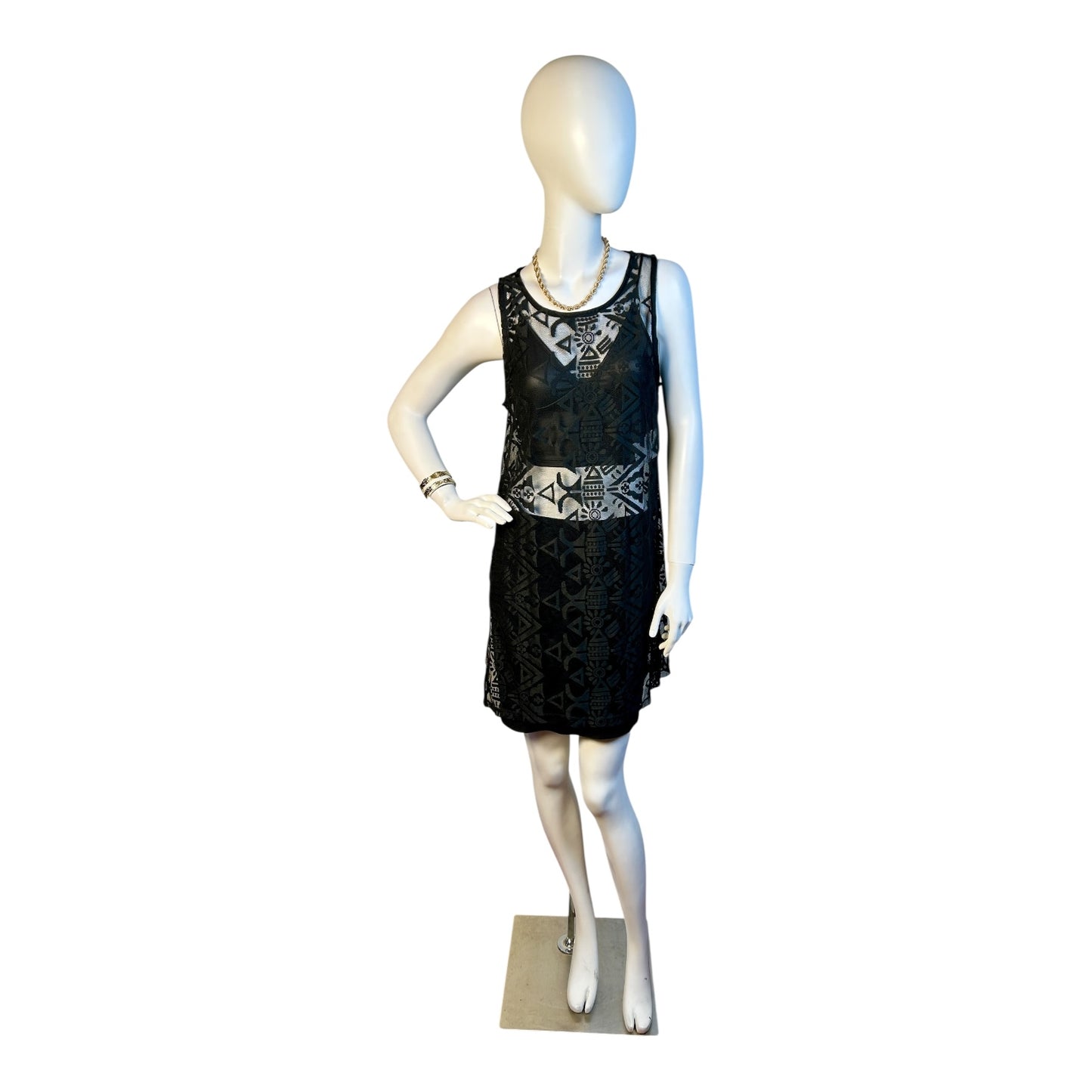 Vestido Sin Mangas de Encaje Tribal Negro - Luna Indomita