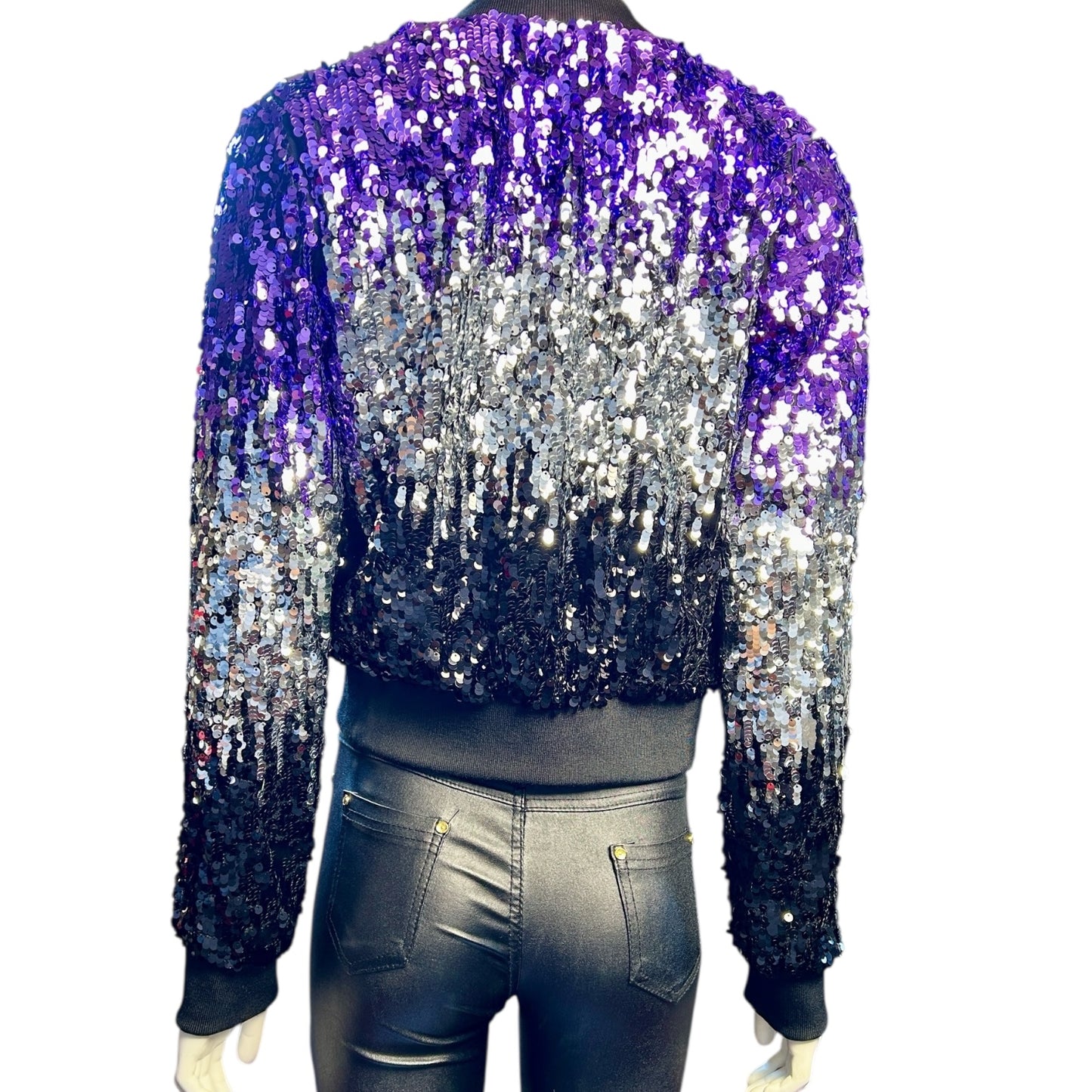 Chaqueta Estructurada de Lentejuelas Degradé Violeta y Plata