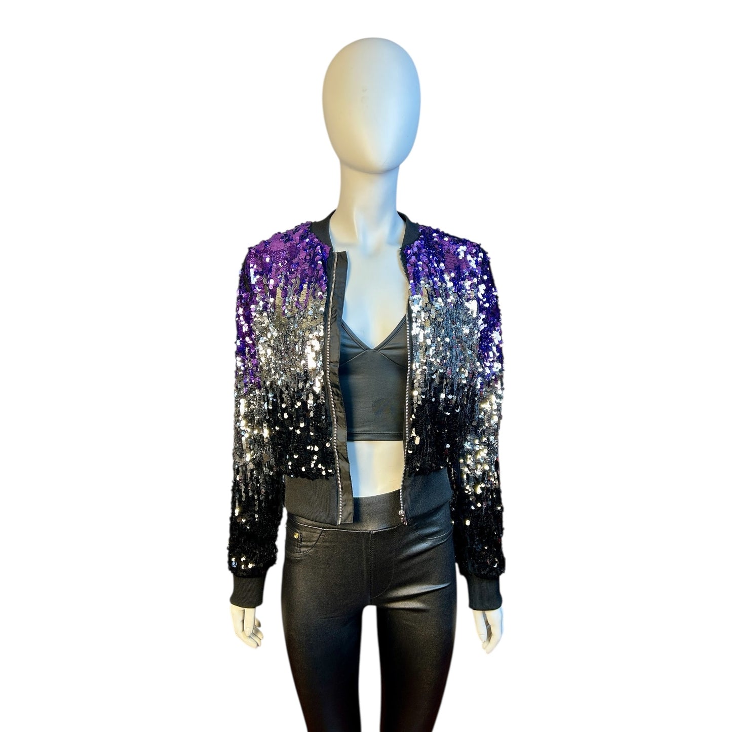 Chaqueta Estructurada de Lentejuelas Degradé Violeta y Plata