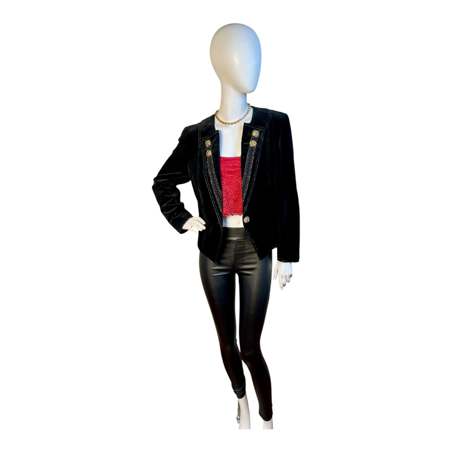 Blazer Corto de Terciopelo Negro con Botones Dorados --> FALTA TALLA#### - Luna Indomita