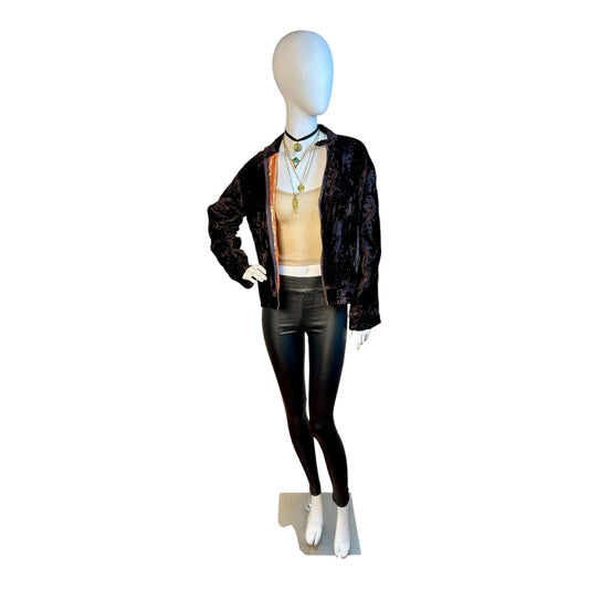 Chaqueta Bomber de Terciopelo Café Oscuro con Forro Satinado - Luna Indomita