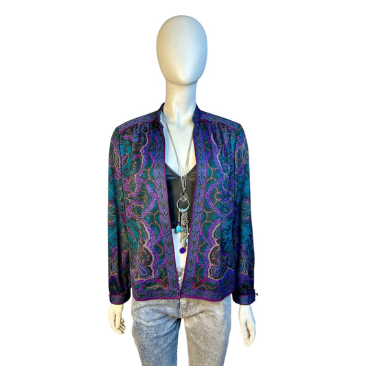 Chaqueta Liviana Estampado Místico en Verde Esmeralda y Violeta