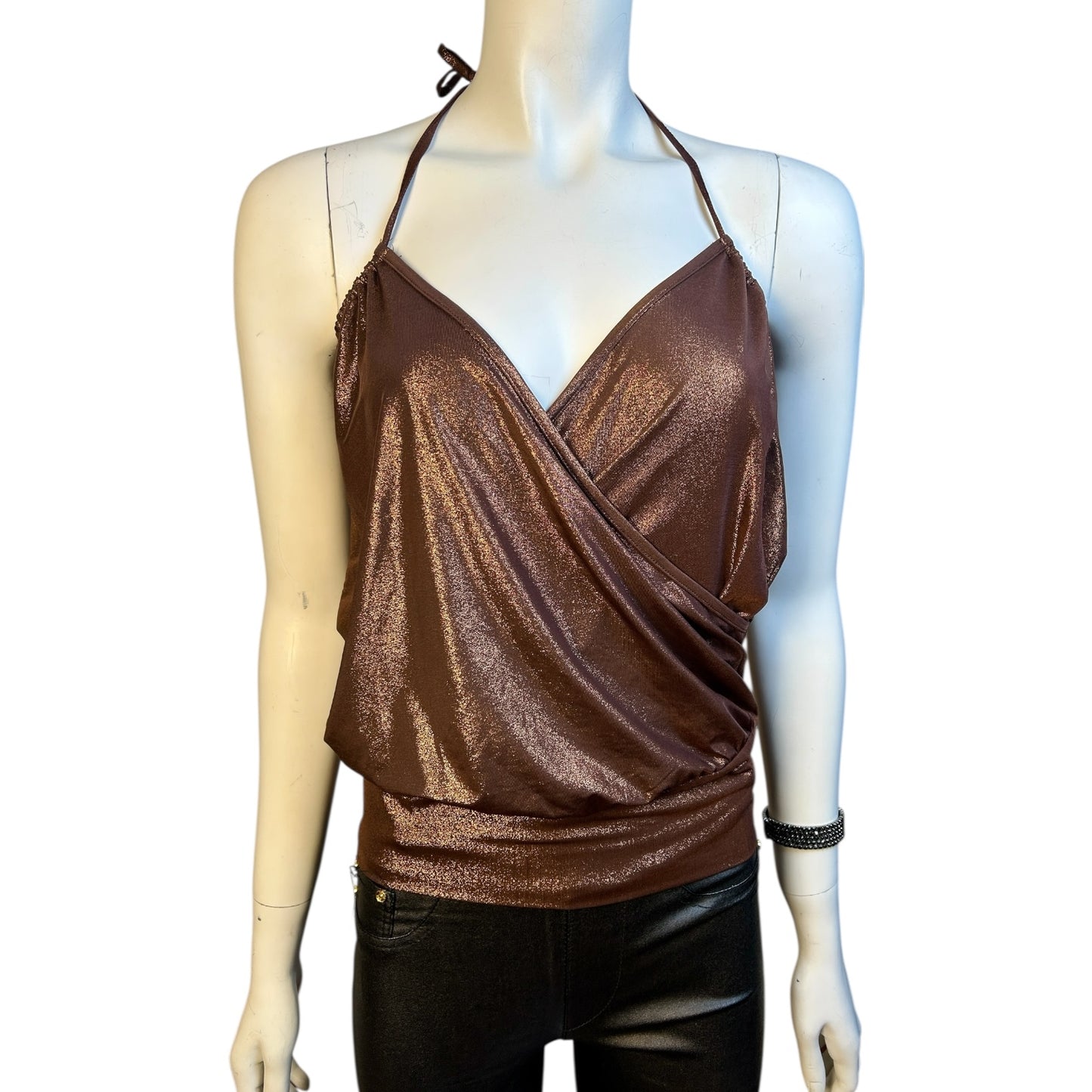 Polera Halter Bronce Metalizado
