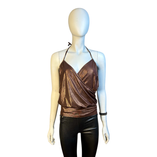 Polera Halter Bronce Metalizado