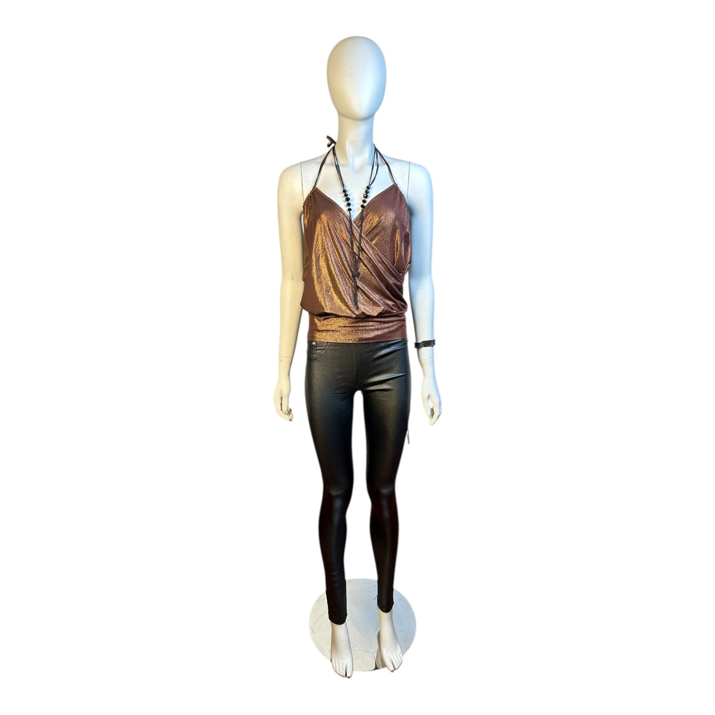 Polera Halter Bronce Metalizado