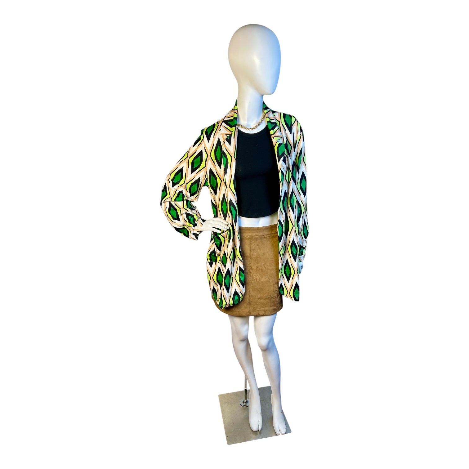 Blazer Estampado Geométrico Verde - Luna Indomita