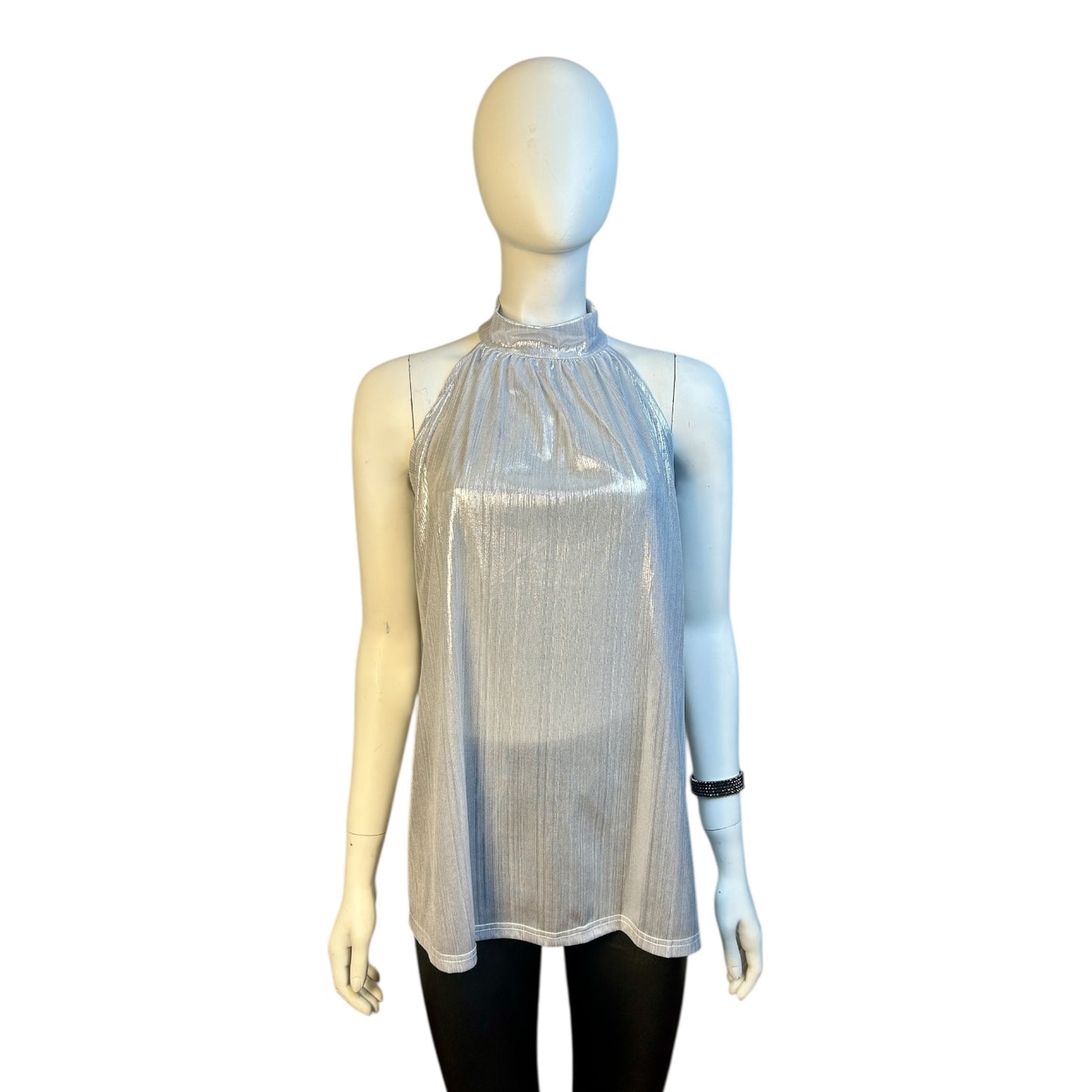 Polera Plateada con Cuello Halter Alto