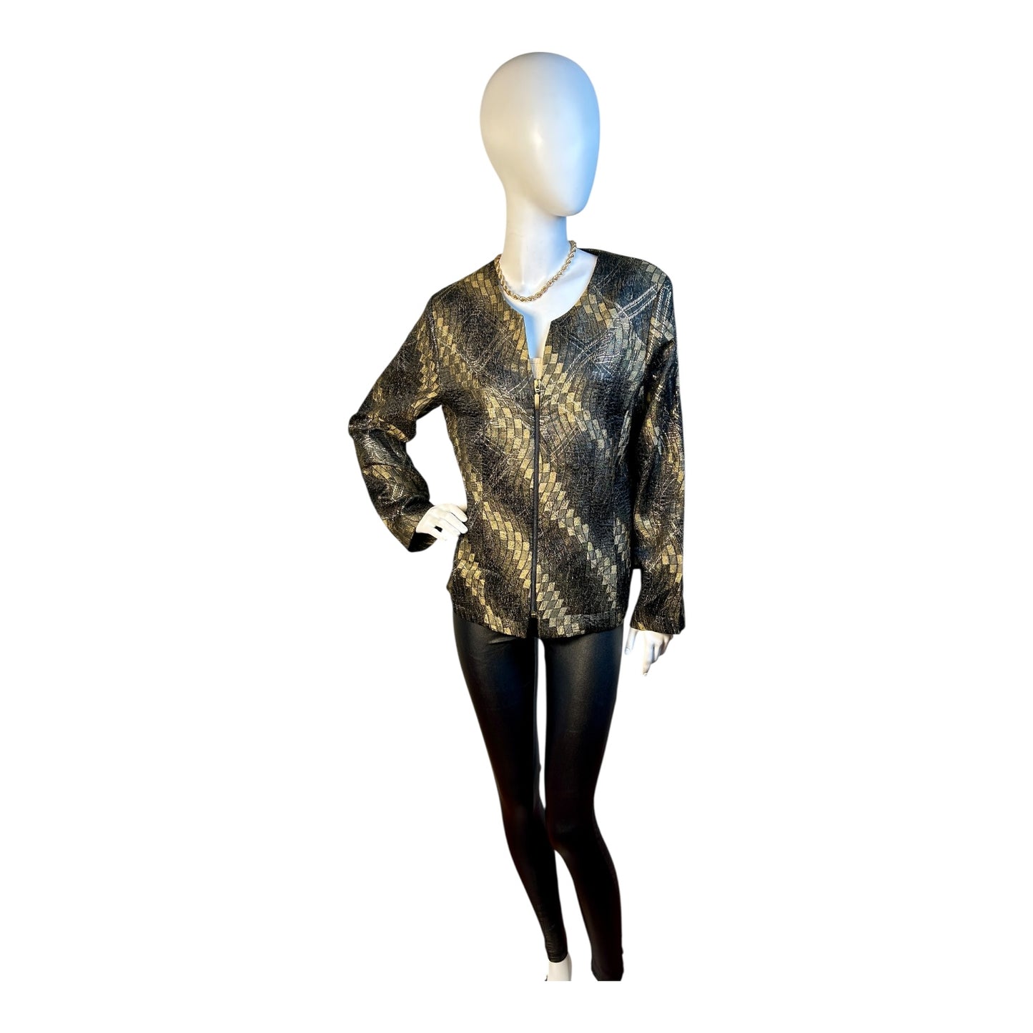 Chaqueta Metálica Negro y Dorado con Cremallera Frontal - Luna Indomita