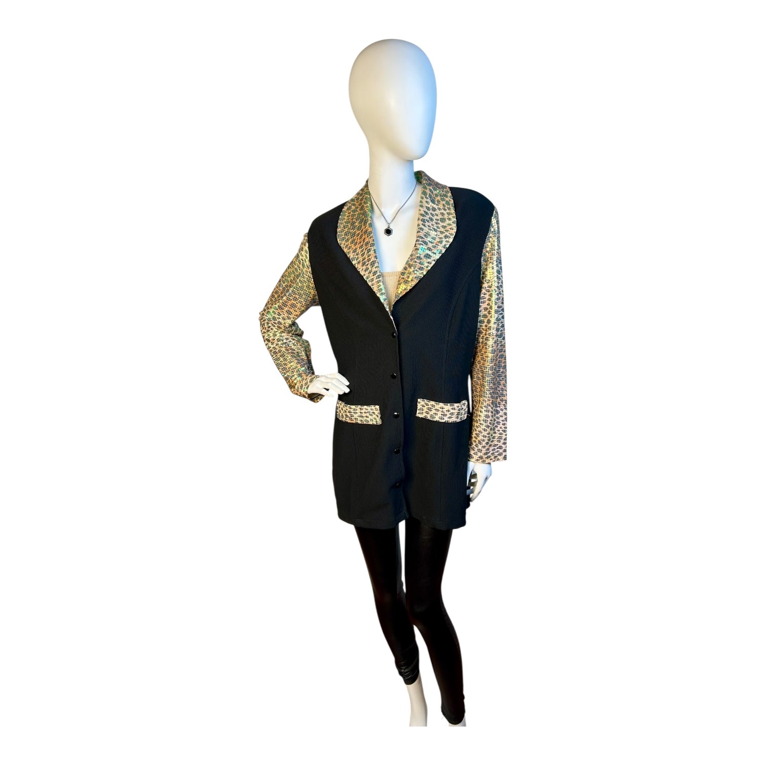 Blazer Negro con Detalles Animal Print Metalizado - Luna Indomita