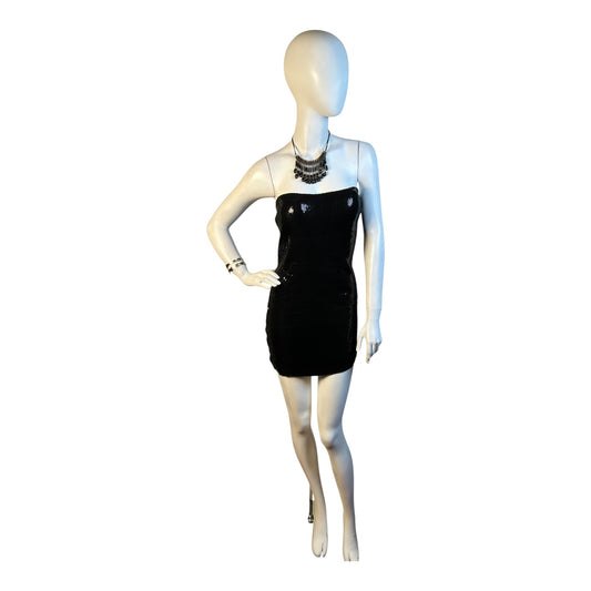 Vestido Mini Strapless Negro con Lentejuelas - Luna Indomita