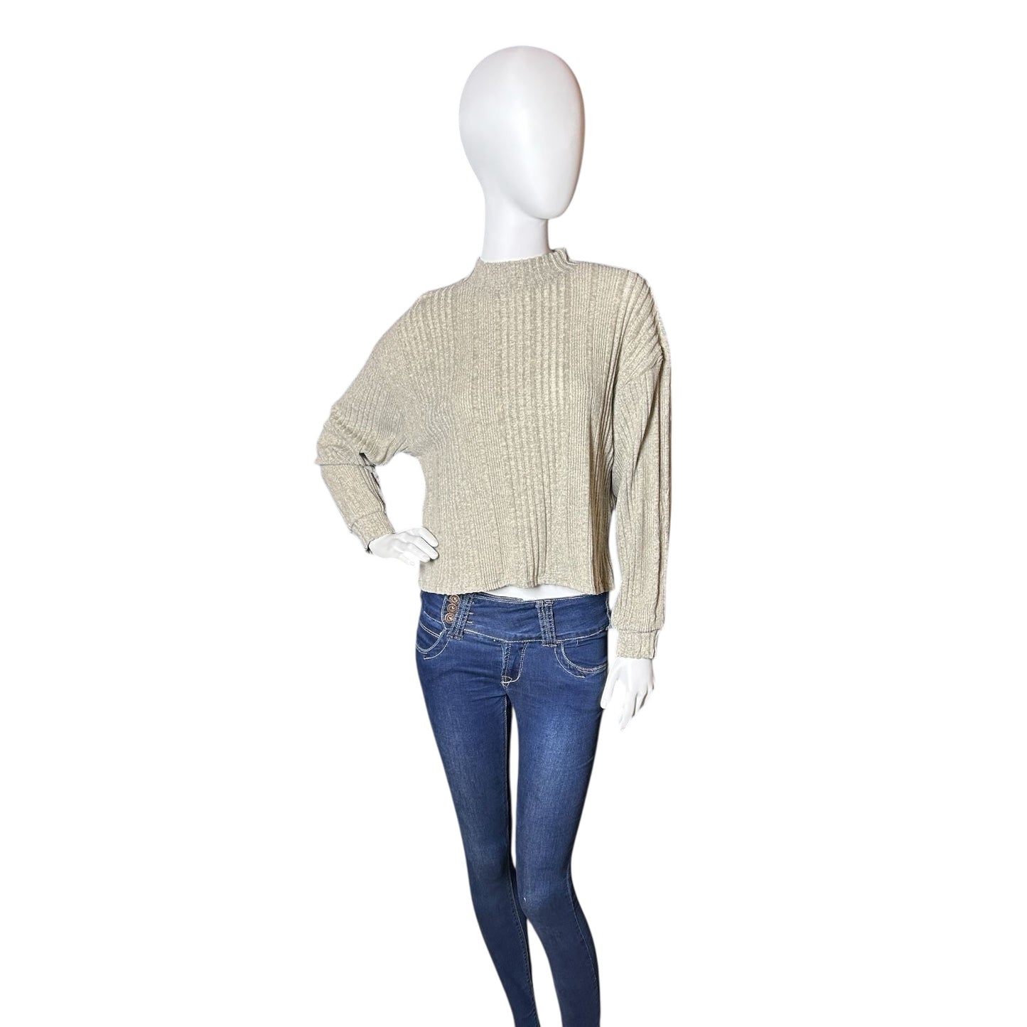 Polera Beige de Punto Acanalado Cropped - Luna Indomita