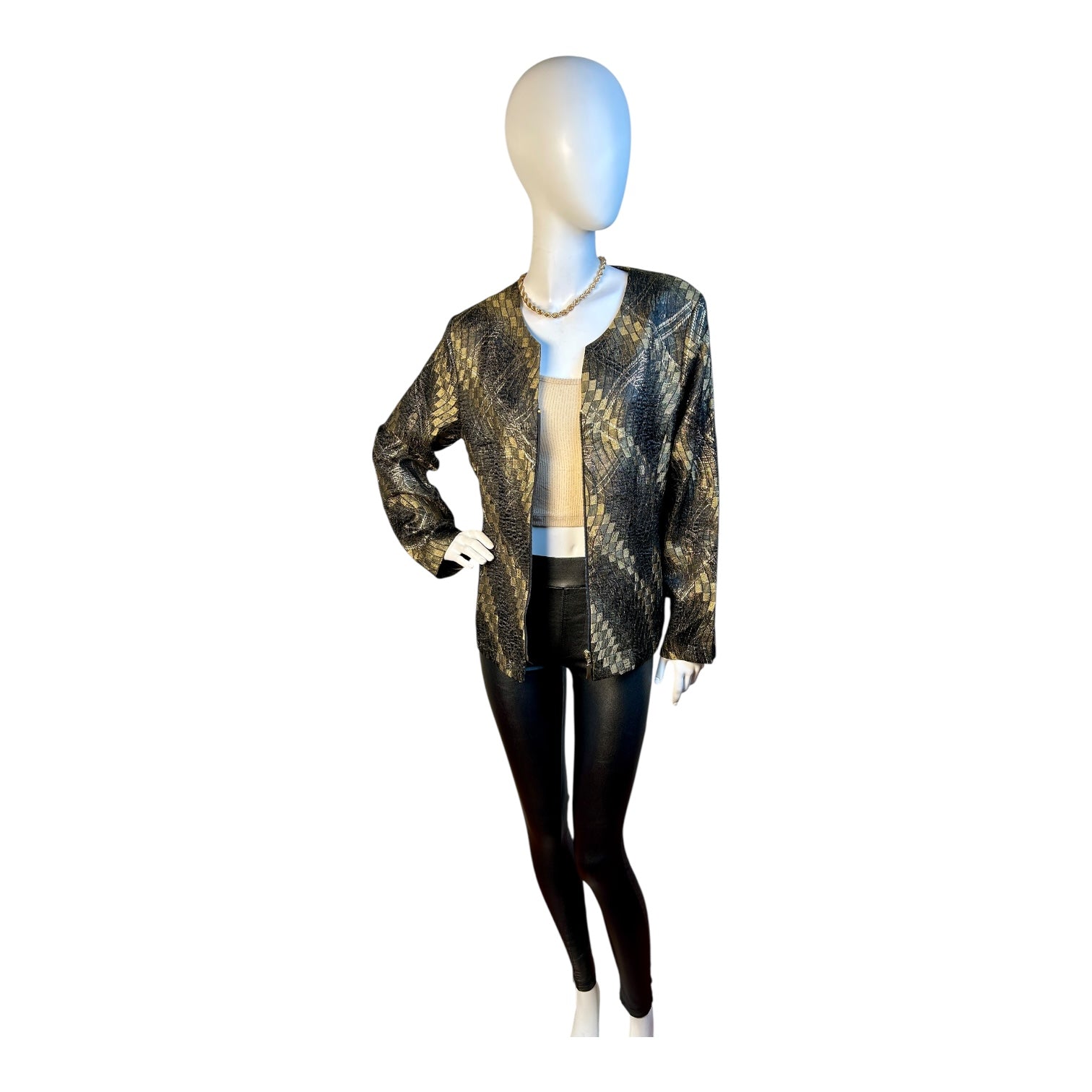 Chaqueta Metálica Negro y Dorado con Cremallera Frontal - Luna Indomita