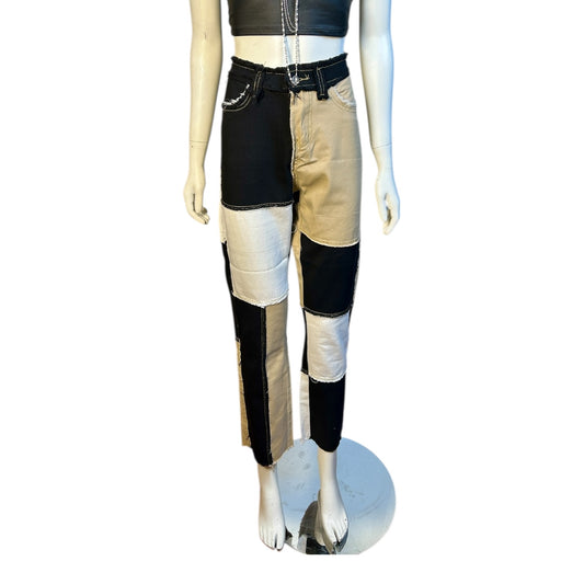 Pantalón Patchwork Bicolor en Denim Contraste