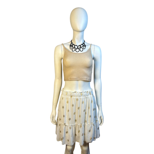 Falda Corta Blanca con Motivos Dorados