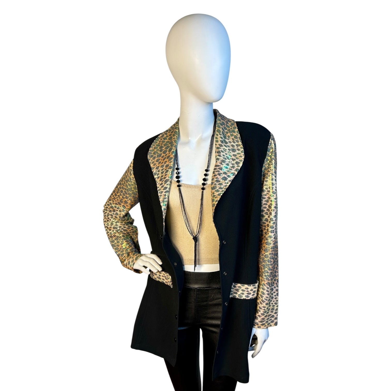 Blazer Negro con Detalles Animal Print Metalizado - Luna Indomita