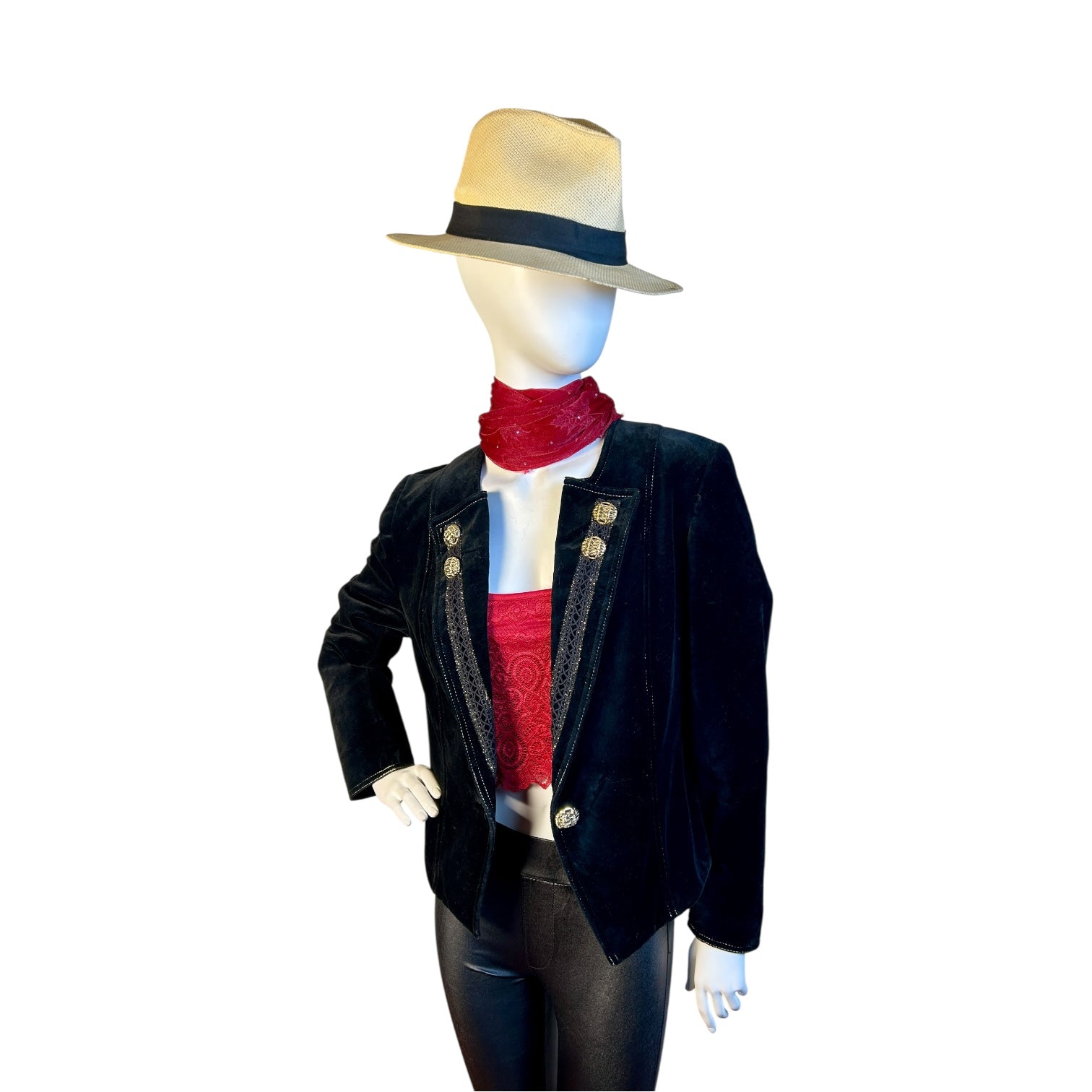 Blazer Corto de Terciopelo Negro con Botones Dorados --> FALTA TALLA#### - Luna Indomita