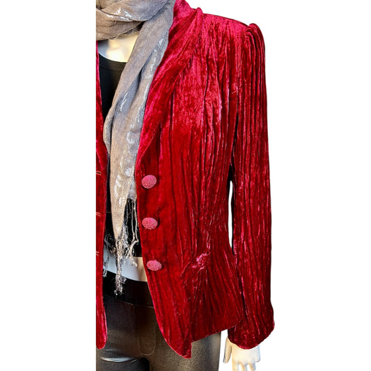 Blazer de Terciopelo Rojo con Botones Forrados - Luna Indomita