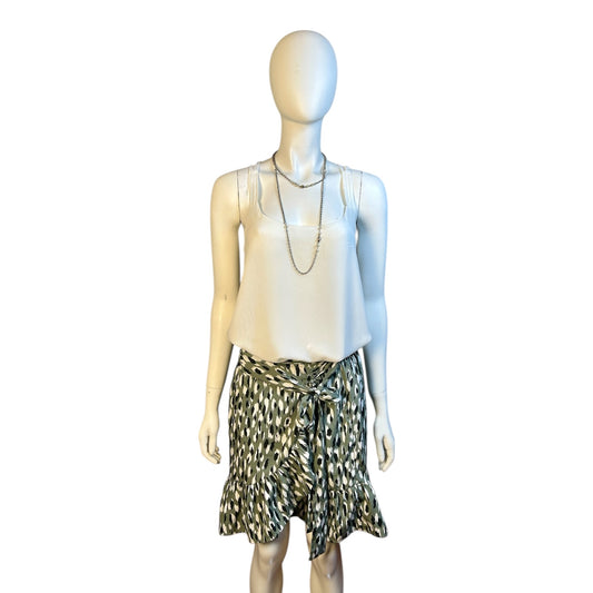 Falda Tipo Pareo con Volado en Estampa Animal Verde