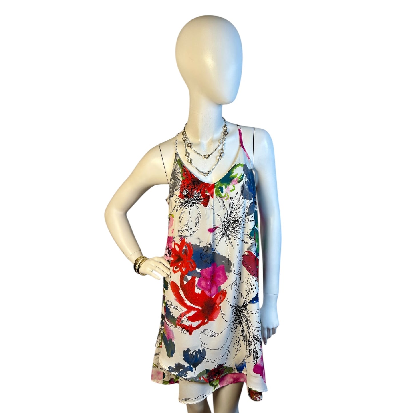 Vestido Mini de Tirantes con Estampado Floral Abstracto