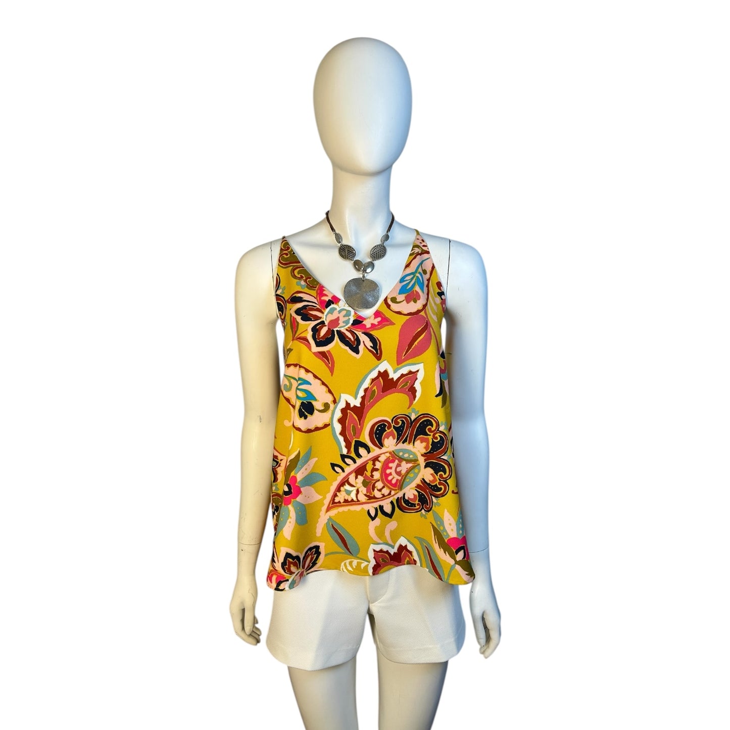 Polera Floral Tropical Mostaza