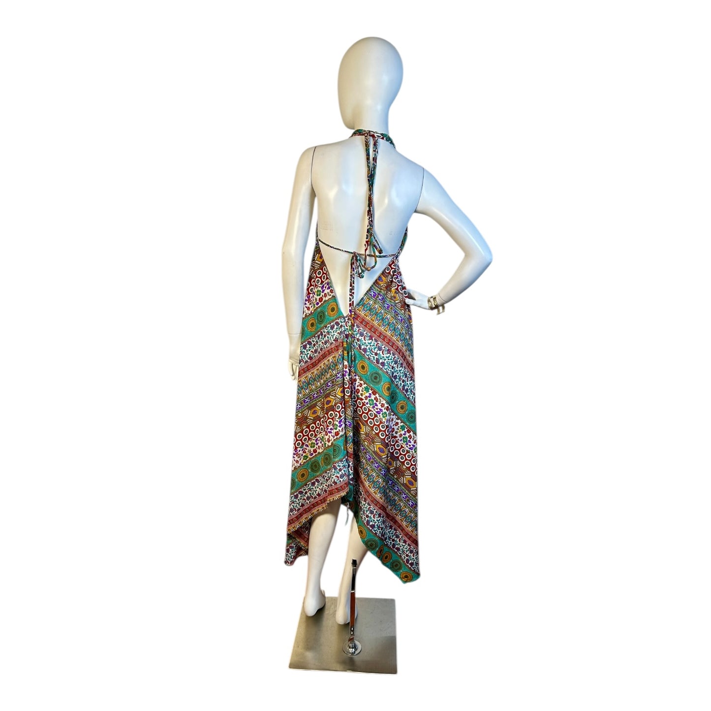 Vestido Largo Asimétrico con Estampado Étnico