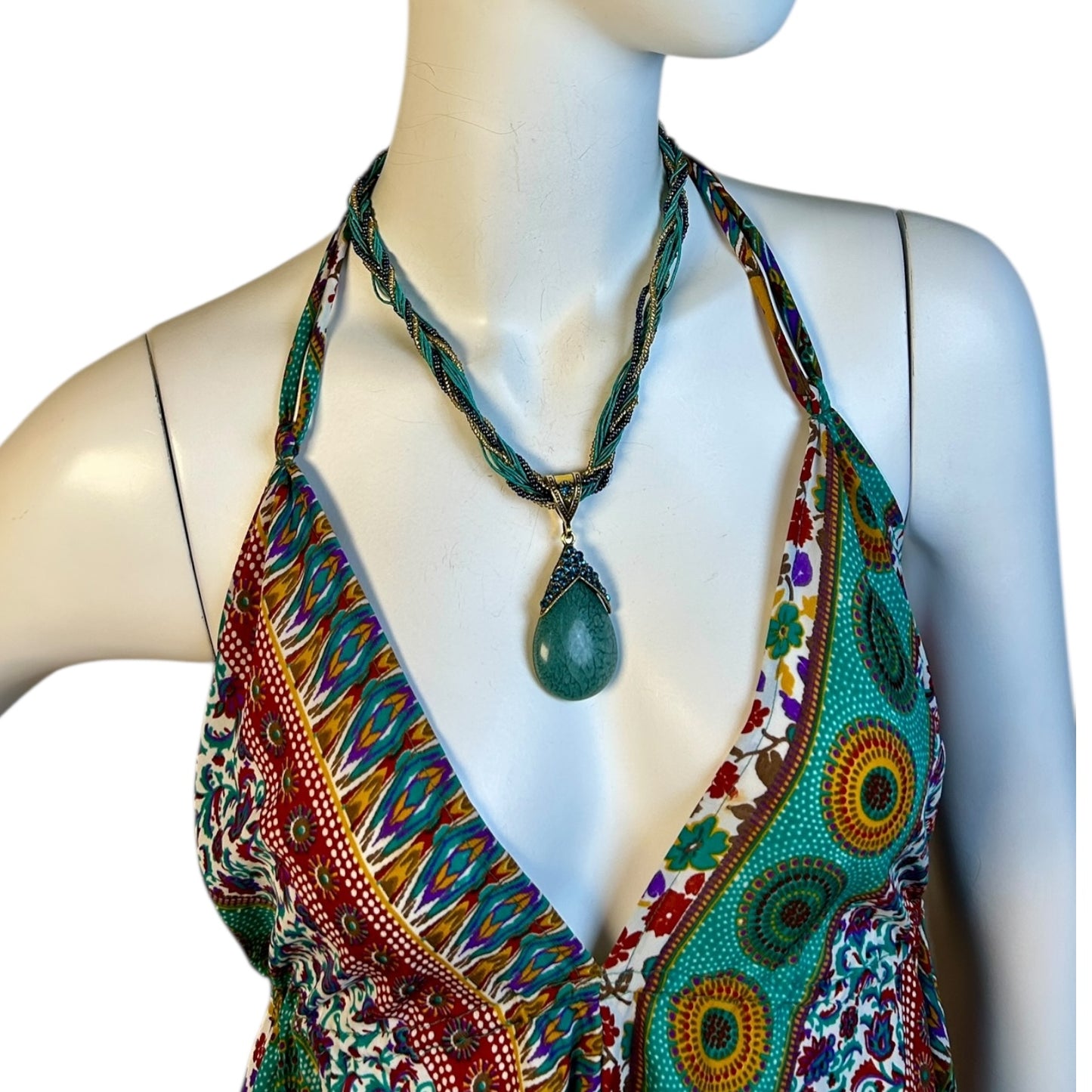 Vestido Largo Asimétrico con Estampado Étnico