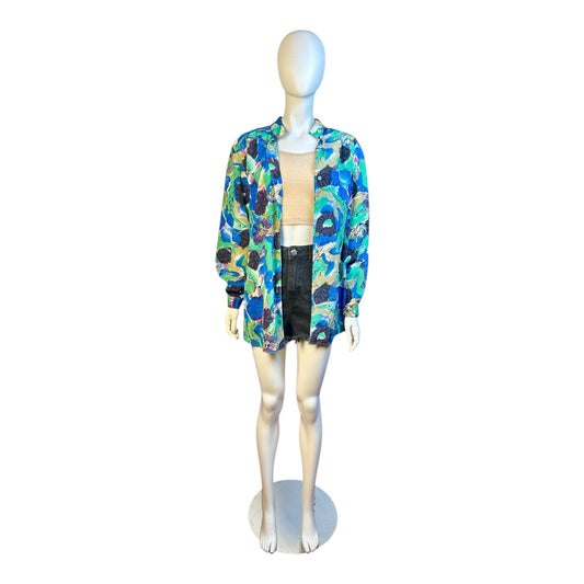 Blusa Oversize Estampada en Tonos Turquesa y Azul