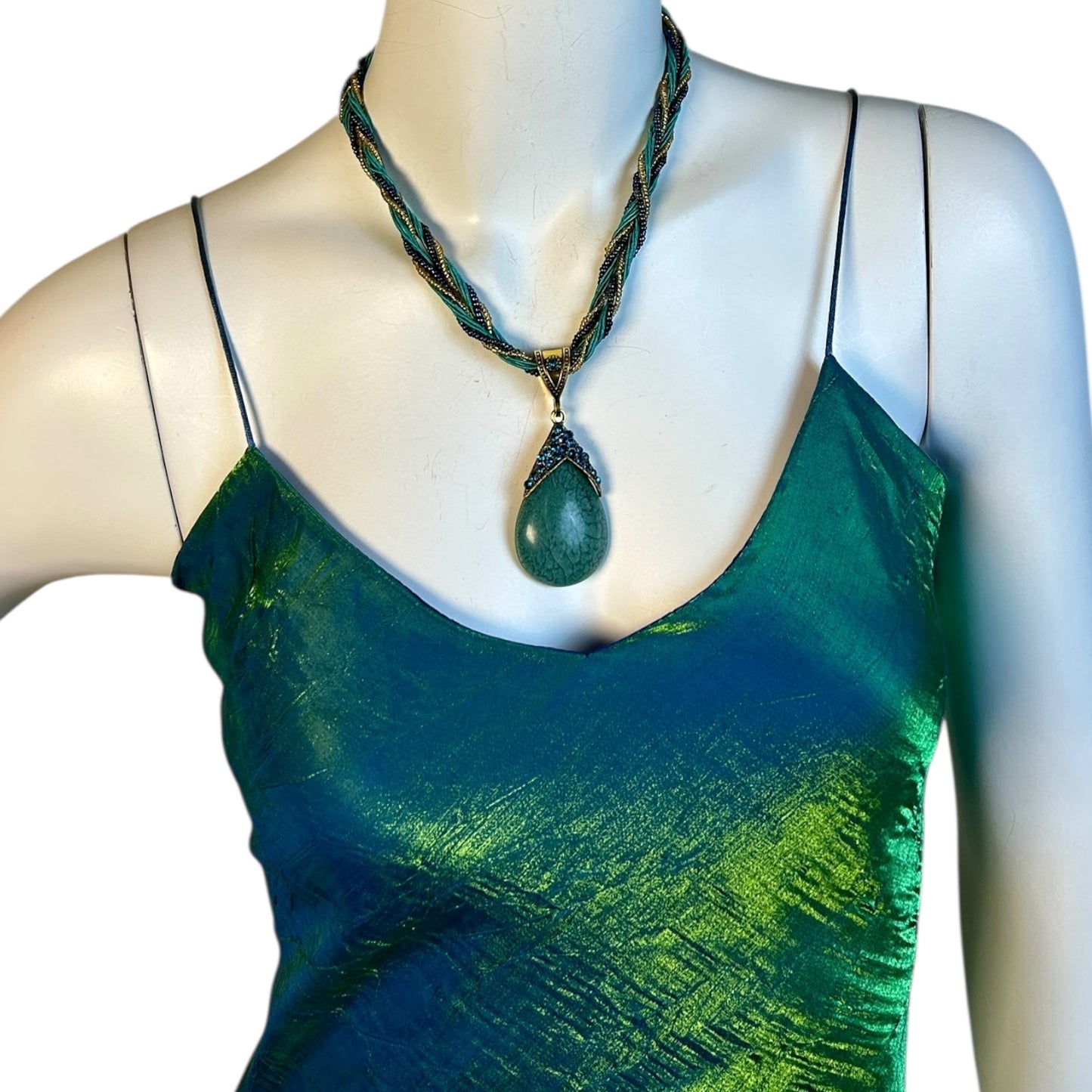 Vestido Lencero Iridiscente Verde Esmeralda