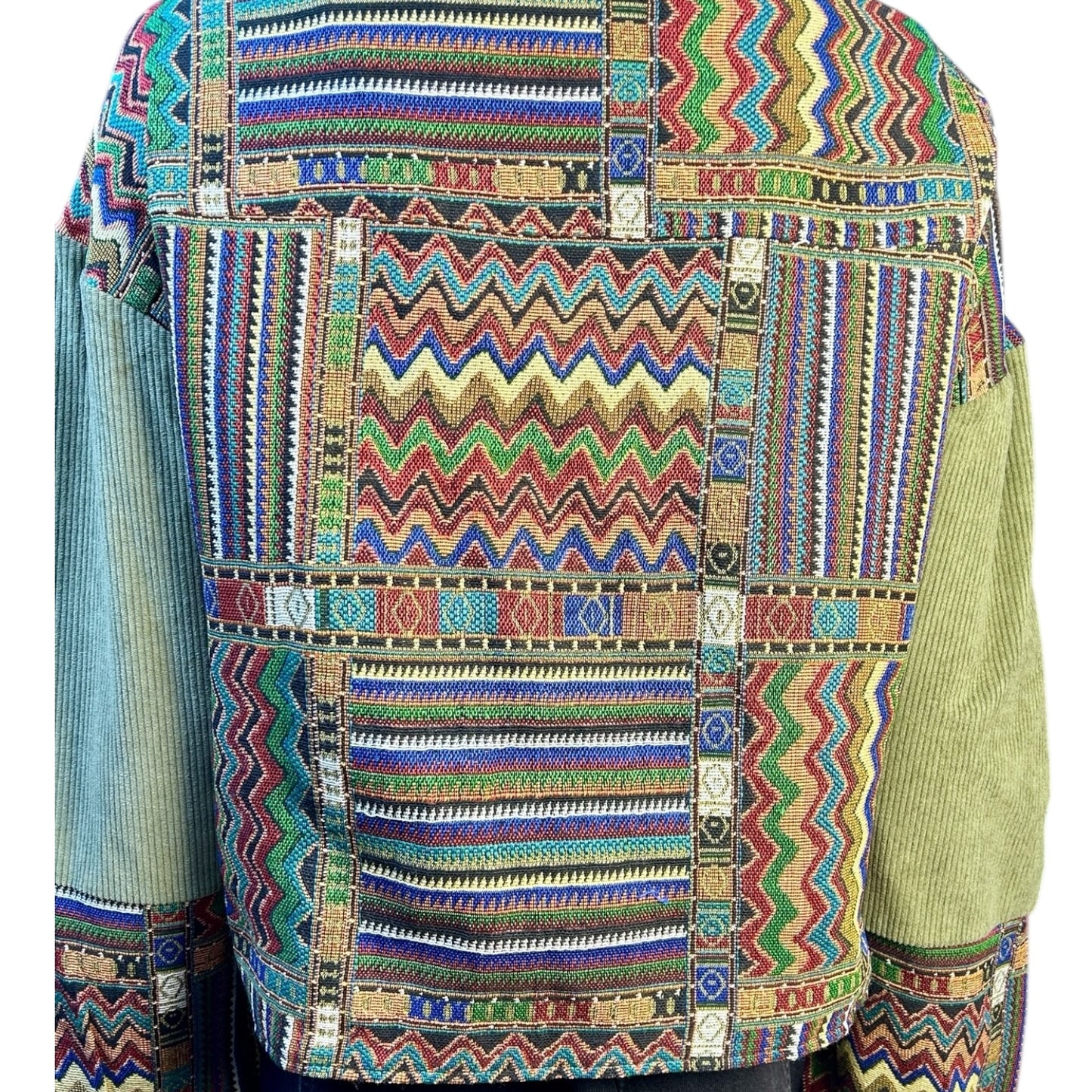 Chaqueta Patchwork Étnico sobre Pana Verde