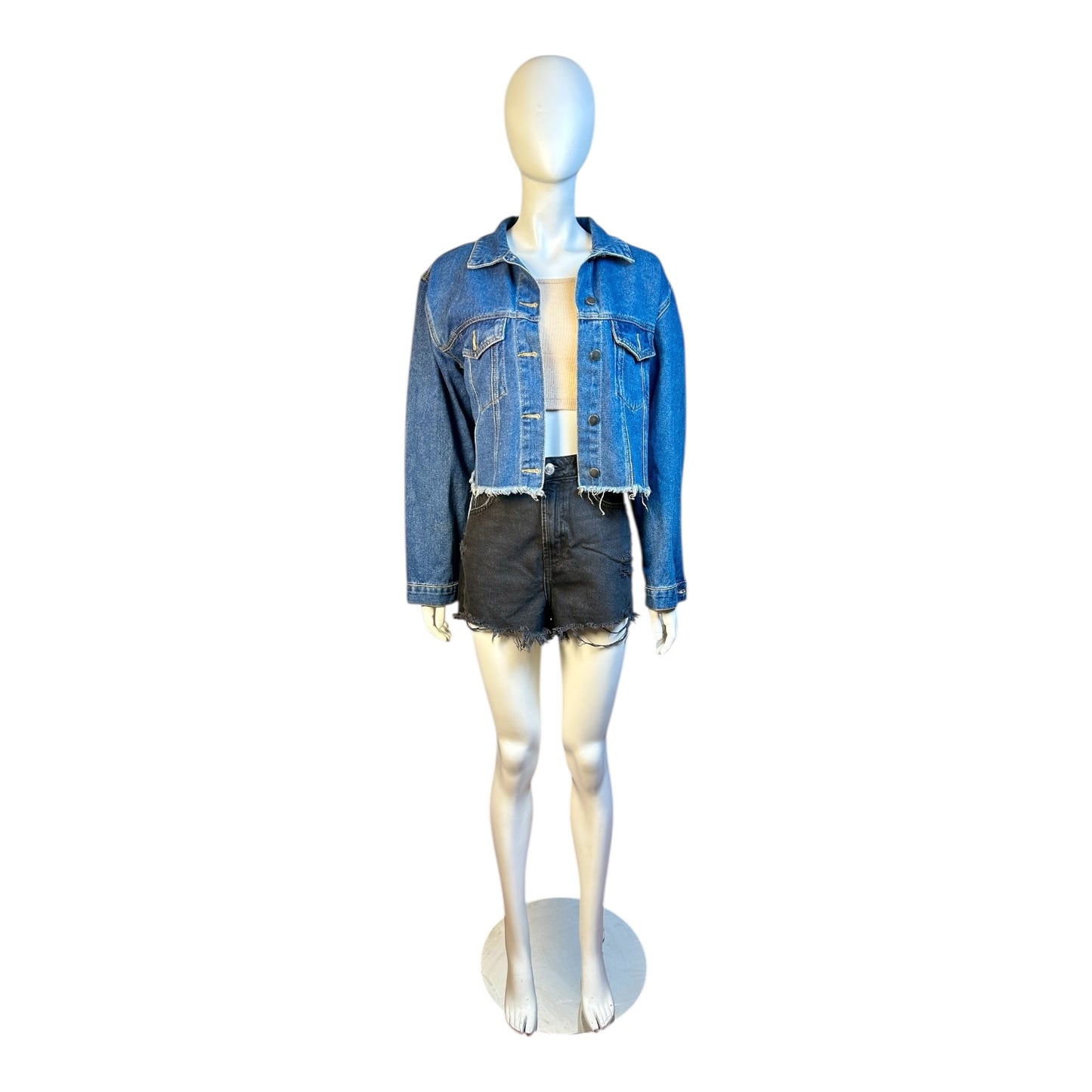 Campera Denim Cropped con Intervención Galáctica