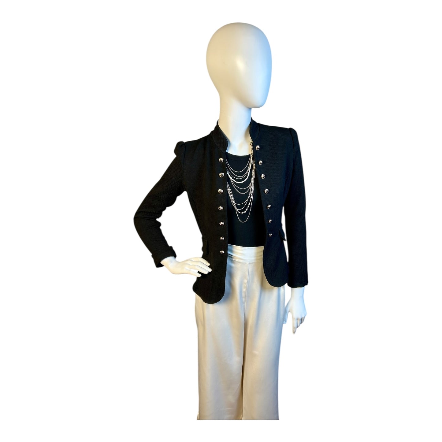 Blazer Militar Negro con Botonadura Plateada
