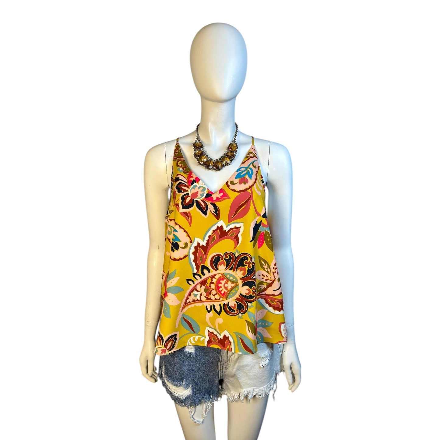 Polera Floral Tropical Mostaza