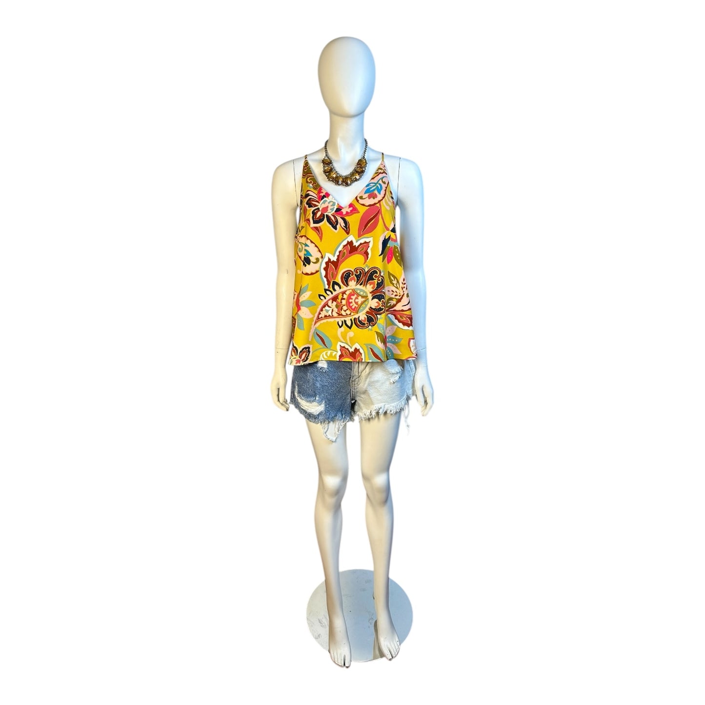 Polera Floral Tropical Mostaza