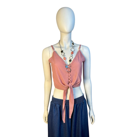 Polera Rosa con Lazo y Botones Frontales