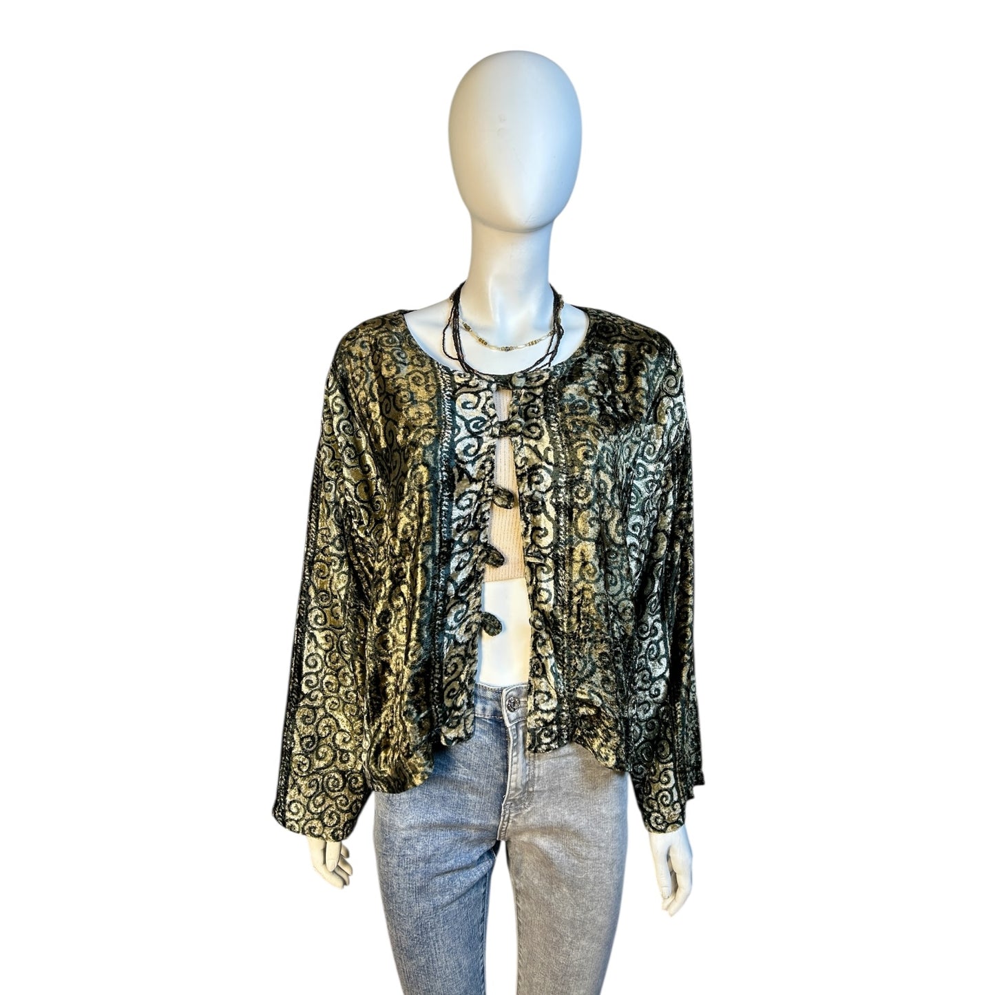 Chaqueta Terciopelo Barroca Verde Olivo con Brillos y Cordones