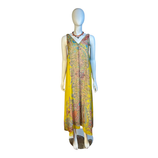 Vestido Largo Estilo Étnico en Amarillo con Estampado Floral – ZARA