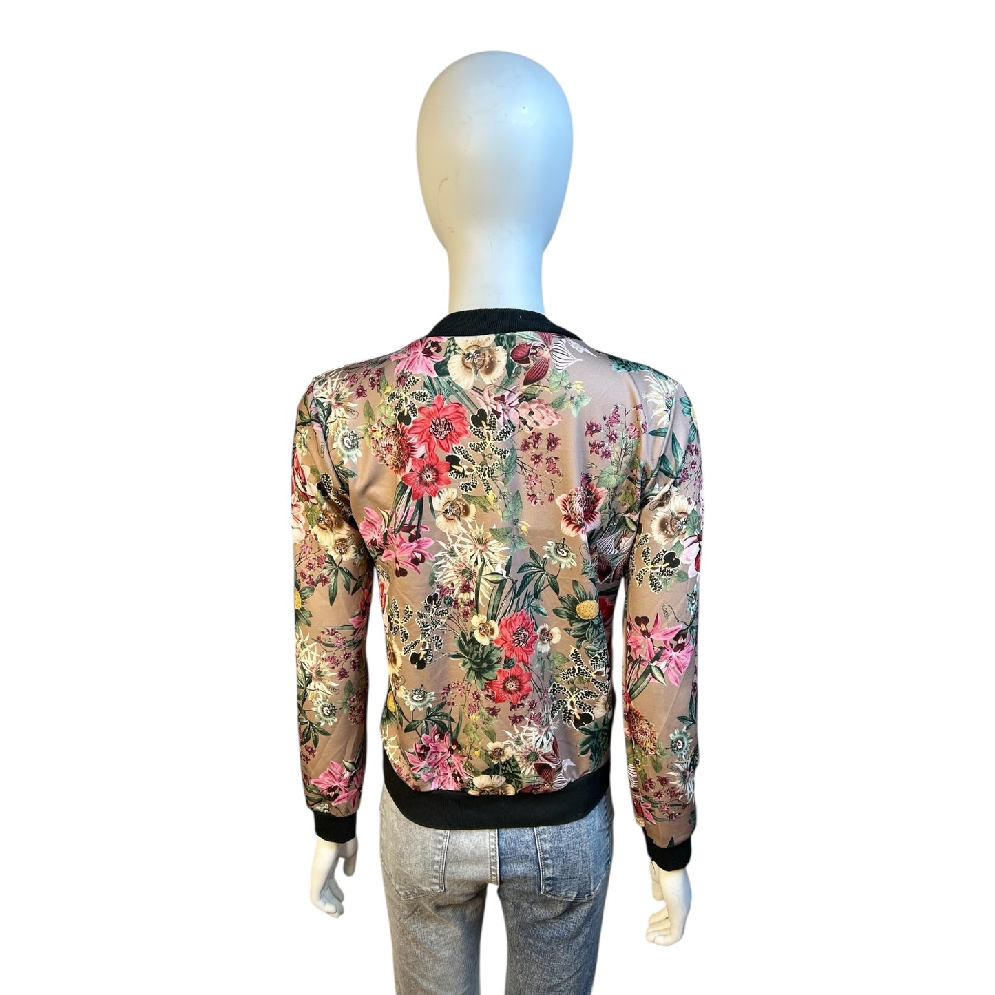 Bomber Satinada con Estampado Floral Oriental