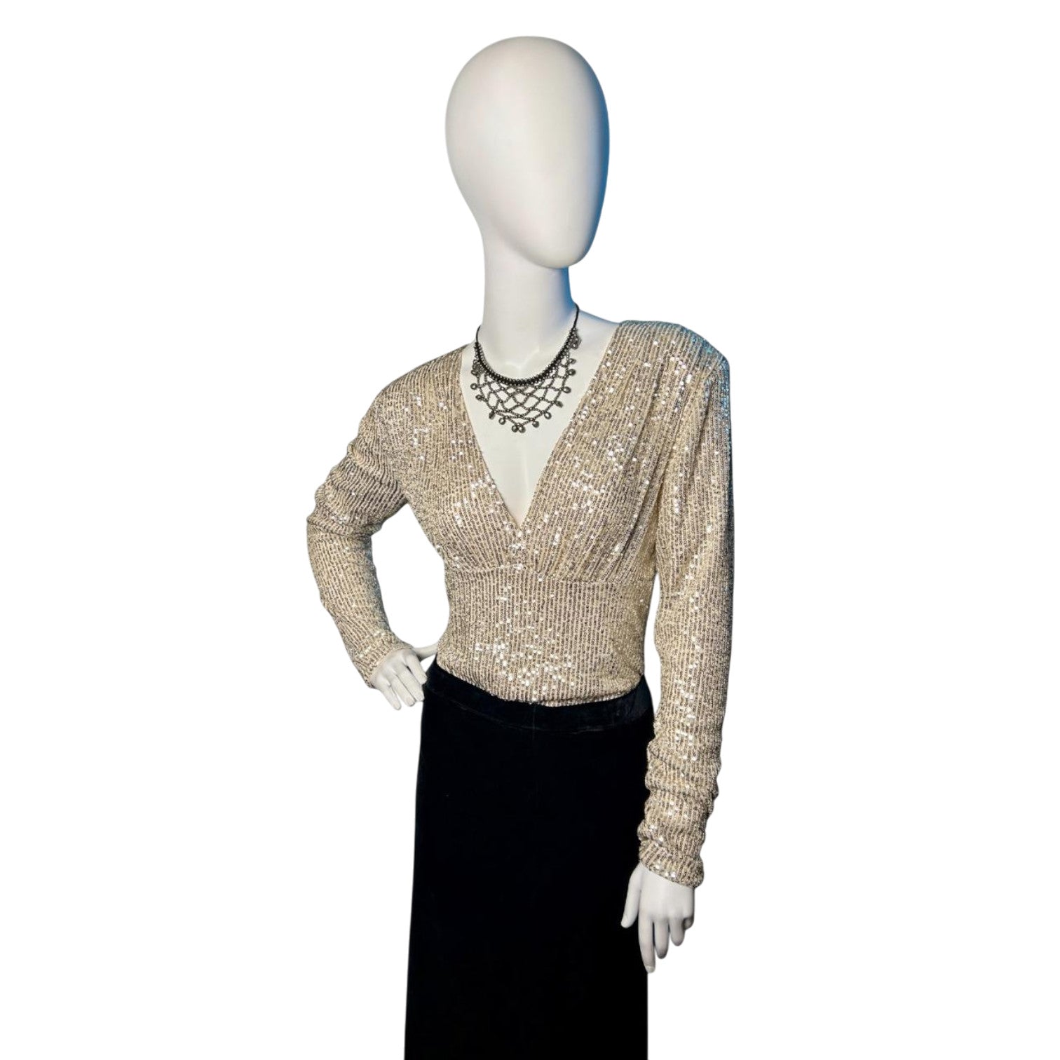 Body de Lentejuelas Dorado con Escote Profundo - Luna Indomita